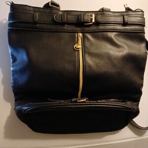 Double Belt Large Tote Vegan Leather with Gold Zipper
